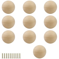 TIANLIN Schrankgriffe Holz, 10 Stück Möbelknöpfe Holz, Holzgriffe für Schränke, Durchmesser 35mm Holzknauf mit Schrauben, Glatte Oberfläche, für Schränke und Schubladen