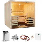 InfraWorld Sauna Panorama - Elementsauna mit Glasfront-210 x 180 cm-Inkl. 9 kW Saunaofen, Saunasteine, Steuerung, Silikonkabel