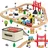 Vevor Holzeisenbahn Set 70-tlg., Eisenbahn-Spielzeug für Kinder ab 3 Jahren, Baustellen-Kran-Zugspielzeug, kompatibel mit gängigen Marken, Weihnachts- & Geburtstagsgeschenk für Kleinkinder