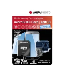 AgfaPhoto microSDXC 128GB Class 10 UHS-I U3 + SD-Adapter