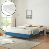 [en.casa] Doppelbett Lilla mit Matratze Samt 180x200 cm Blau