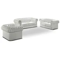 Xlmoebel Wohnzimmer-Set Chesterfield Sofagarnitur Polster Leder 3+2+1 100% Leder Sofort, (3-St., 3-Sitzer Sofa/2-Sitzer Sofa/Sessel), Made in Europa weiß