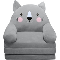 IQYU Kissen Test Plüsch faltbares Kindersofa Rückenlehne Sessel 2 in 1 faltbares Kindersofa niedliches Cartoon faules Sofa Kinder aufklappbares Schlafsofa für Wohnzimmer Schlafzimmer (Grey, One Size)