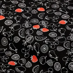 Baumwollstoff „Früchte“, schwarz-color