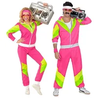 Widdmann Kostüm 80er Trainingsanzug pink Karneval Faschingskostüm, 80er Jahre Outfit in feinstem Neon-Zwirn rosa XL
