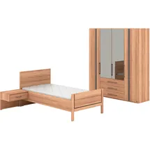 Musterring Schlafzimmer-Set MUSTERRING "Sorrent, Kleiderschrank, Bett & Nachtkommoden, teilmassiv Eiche", braun, ohne Matratze, B/H: 100cm x 200cm, Glas, Hartfaserplatte, Holz teilmassiv, Holzwerkstoff, Massivholz, Spanplatte, Schlafzimmermöbel-Sets, Schrank mit