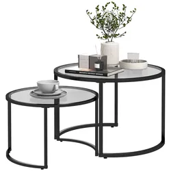 HOMCOM Couchtisch Stahl, Glas