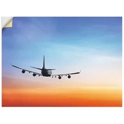 Artland Wandbild »Flugzeug vor orange/blauem Abendhimmel«, Flugzeuge & Helikopter, (1 St.), als Leinwandbild, Wandaufkleber in verschied. Größen Artland Farbe Bild(er): blau