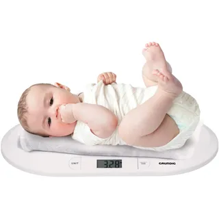 Grundig Babywaage Digital - Waage Max. 20 Kg - Personenwaage mit LED Anzeige - Baby Waage mit Tarafunktion und Display - Inkl. Batterien - Weiß