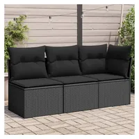 vidaXL Gartensofa mit Kissen 3-Sitzer Schwarz Poly Rattan