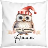 LIEBTASTISCH - Weihnachtskissen - Personalisiertes Kissen mit Wunschnamen - Frohe Weihnachten - Tiere - 40x40cm - mit Füllung - Weihnachtsdeko (Eule)