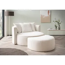 LeGer Home by Lena Gercke XXL-Sessel "ISALIE, Rundsessel mit Hocker, Lesesessel, Loveseat, Big-Sessel", beige (creme), B:153cm H:98cm T:208cm, LEGER HOME BY LENA GERCKE, Sessel, XXL-Sessel, trendige Stoffe, 3 Zierkissen, große Sitzfläche, Cord, Samt, Bouclé