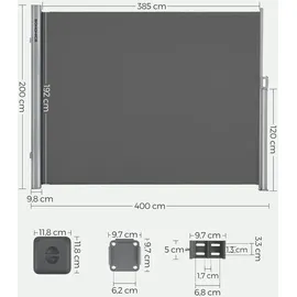 Songmics Aluminium Seitenmarkise 400 x 200 cm Grau