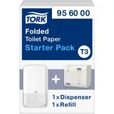 Tork gefaltetes Toilettenpapier Starter Pack - 956000 - T3 + Nachfüllpackung gefaltetes Toilettenpapier (252 Blatt)