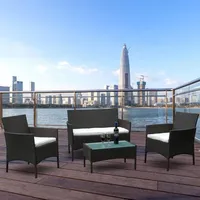 Gartenmöbel Glas Couch Polyrattan Gartenlounge Sitzgruppe Farbwahl - Braun