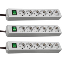 Brennenstuhl Eco-Line 6-Fach Steckdosenleiste (Steckerleiste mit Kindersicherung, Schalter und 1,5 m Kabel) (lichtgrau | 3er Pack)