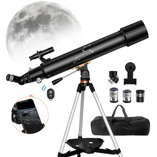 Teleskop Astronomie, Fernrohr Teleskop für Erwachsene, 80 mm Öffnung 800 mm Refraktor Teleskop Profi für Kinder und Einsteiger mit Stativ, Rucksack, Handy-Adapter Fernbedienung Barlow