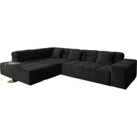 KAWOLA Sofa NEVADA Ecksofa Velvet schwarz Recamiere links mit motorischem Sitzvorzug