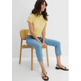 bonprix Straight-Jeans BONPRIX, Damen, Gr. 46, N-Gr, weiß, hellblau denim, Denim/Jeans, Obermaterial: 82% Baumwolle, 17% Polyester, 1% Elasthan, regular fit, Jeans Straight-Jeans, gerades Bein, mit erhöhtem Gummibund, in Stretch-Qualität