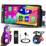 [2+64G] Hikity Android 13 Autoradio 1 Din Wireless Carplay Android Auto mit Navi GPS 6,9 Zoll Touch Display mit Bluetooth Mirror Link FM/RDS EQ WiFi USB Typ-C Rückfahrkamera