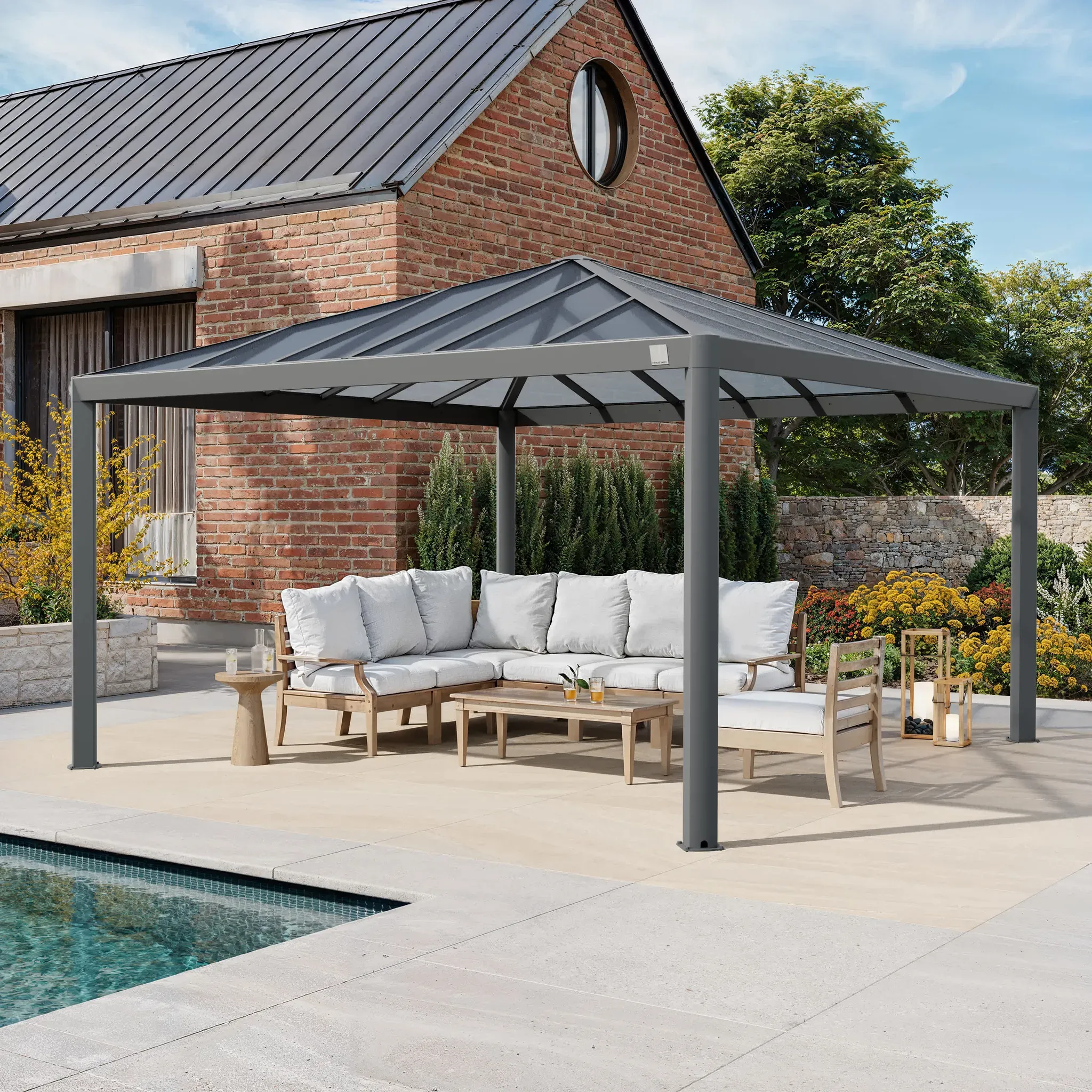 PRIMEYARD Luma 4x4m Hardtop Gartenpavillon, ohne Seitenteile - (300661)