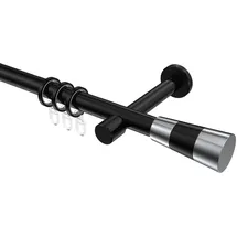 Interdeco GARDINENSTANGE Prestige Tanara 240 cm (geteilt in 2 x 120 cm), 1-läufig, 20 mm Ø Schwarz