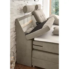 ed exciting design Boxspringbett Palermo inkl. Motor, Topper, Kopfstütze und Stauraum im Kopfteil, beige
