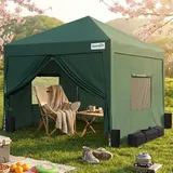 Quictent Pavillon 3x3 mit 4 Seitenteilen, Faltpavillon mit Entlüftung Wasserdicht Stabil Winterfest, Pop up Gartenpavillon mit Rollentasche ,Grün - Grün