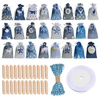 Volumoon 24 Stück Adventskalender Zum Befüllen, Geschenktüten Weihnachten, Aufhängen Geschenktüten, mit Mini-Holzklammern und Kordel, Weihnachtskalender Tüten, Adventstüten Für Männer Frauen (B)