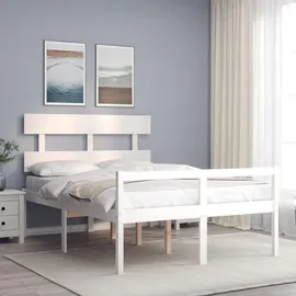 vidaXL Seniorenbett mit Kopfteil Weiß Massivholz