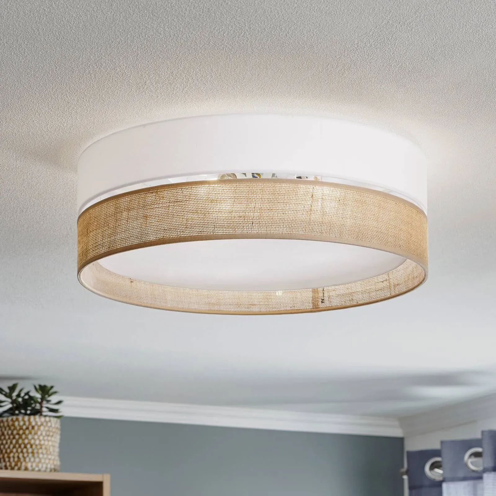 Deckenlampe Linobianco TK Lighting, dimmbar, für Wohn- / Esszimmer, Textil / Stoff / Seide, Modern, Deckenlampe - 45 cm - 45 cm - 16 cm