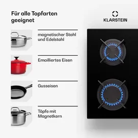 Klarstein Gaskocher 5 Flammig, Einbau-Gaskocher für Innenbereich & Wohnmobil, 10400W Edelstahl-Gaskocher, 5 Flammen Gaskocher, Gasherde mit Snapjet-Brenner,