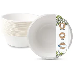 BIOZOYG 50 Stück Schale aus Zuckerrohr 500ml - Einwegschale für Salate, Bowls, Suppen, Eintöpfe - Runde Zuckerrohrschale - biologisch abbaubar