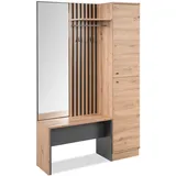 furn.design Garderobe Eiche Artisan, Metall, Nachbildung,Eiche, Uni, Holz Optik, 4 Fächer, 122x190x37 cm Garderobe, Garderoben-Sets & Serien, Garderoben-Sets