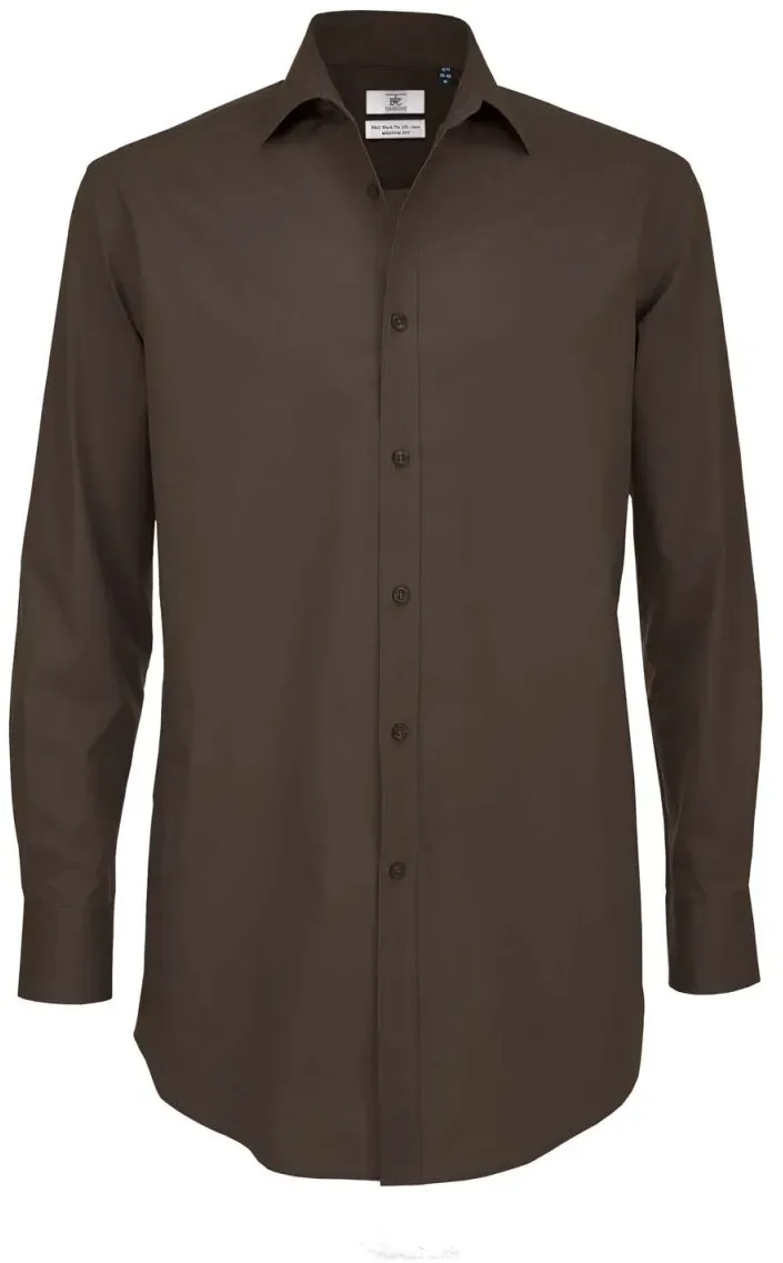 B&C Herren Popeline Poplin Stretch Hemd langarm Black Tie Long Sleeve SMP21 coffee bean M (39/40)