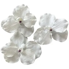 2474U Kunst-Blüte auf Clip Orchidee weiß 10 cm 3er-Set, naturgetreue Seidenblüte