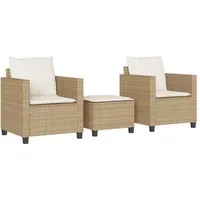 vidaXL 3-tlg. Bistro-Set mit Kissen Beige Poly Rattan