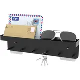 Intirilife Schlüsselbrett mit Ablage in Schwarz - Selbstklebend - Hakenleiste für die Wand mit 6 Haken und Ablagefläche