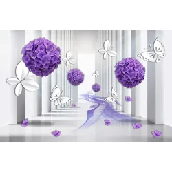 Fototapete PAPERMOON "BLUMEN-ART DESIGN ABSTRAKT MUSTER KUNST SCHMETTERLINGE", bunt, B:3,00m L:2,23m, Vlies, Tapeten