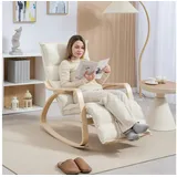 HOMCOM Schaukelstuhl Schaukelsessel mit Rückenlehne, Fußstütze, Leinenoptik (Schwingsessel, 1 St), Lesesessel für Wohnzimmer, Schlafzimmer, Balkon Creme beige