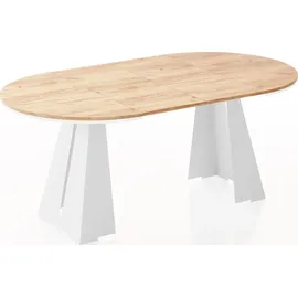 WFL GROUP Runder ausziehbarer Esstisch mit weißem Metallgestell - moderner industrieller Tisch für Esszimmer oder Küche - 120 cm bis 200 cm - EU - Craft E... - Braun