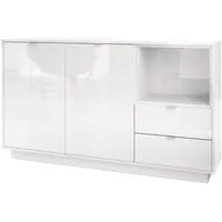 Vladon Sideboard, Weiß Hochglanz, 153x88x38 cm, Wohnzimmer, Kommoden &