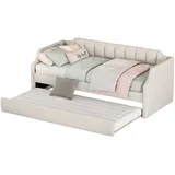 STILVORA Gepolstertes Einzeltagesbett 90x200 mit Rollbett Ausziehbar Zusatzbett für Gästezimmer Wohnzimmer Beige Ergonomisch und Komfortabel