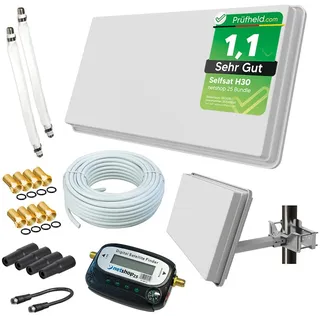 Selfsat H30D2+ Sat Flachantenne Twin mit Fensterhalterung + Sat-Finder + 20m Kabel + Anschluss Set von netshop 25 (HD Sat Anlage für 2 Teilnehmer)