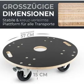 Ovitec Rollbrett rund für Schwerlast | Extra Leise Rollen | 400kg Belastung | aus hochwertigem Holz | mit 2 Bremsen | mit 2 Tragegriffen | vormont...