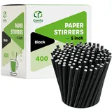 [400 Stück] 12,7 cm 100% biologisch abbaubare Papier-Rührstäbchen/Strohhalme – schwarz – für Cocktails und Kaffee