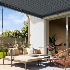 primeyard Terrassenüberdachung 3x4 m Aluminium-pfosten mit Lamellendach aus Stahl anthrazitfarbene Anbaupergola