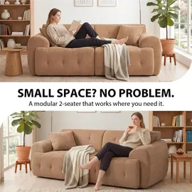 COMHOMA Sofa 2 Sitzer, 180 x 86 x 40 cm Bodensofa, Couch mit Rückenlehne, Kissen und Armlehne, Modernes Stoffsofa für Wohnzimmer, Wohnung, Büro,... - Braun