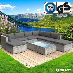 XL Poly Rattan Garten Lounge WELLNESS grau