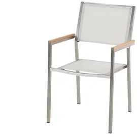 Beliani Gartenmöbel Set Schwarz Weiß Granit Edelstahl Tisch 180 cm Poliert 6 Stühle Terrasse Outdoor Modern